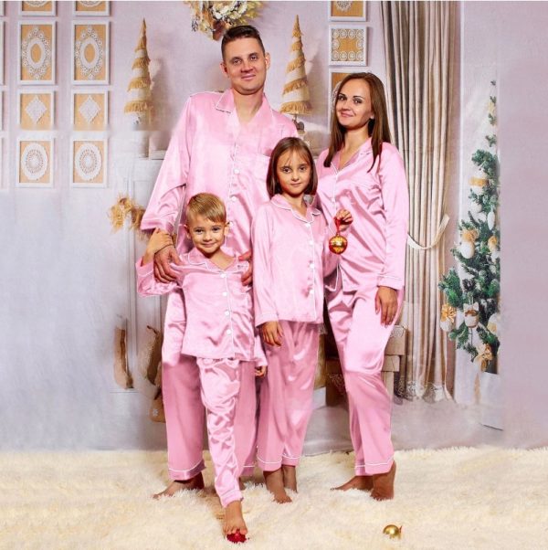 Children's Long-sleeved Parent-child Ice Silk Pajamas Suit - Image 4
