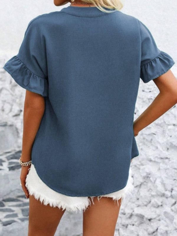 Women's Fashionable Simple Solid-Color Shirt, Perfect For Daily Summer Wear,Short Sleeve Tops - Image 4