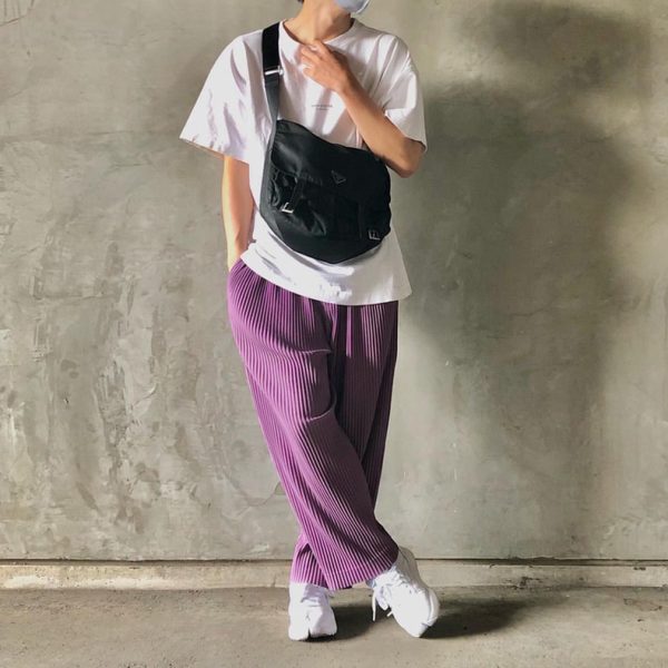 Draping Effect Straight Loose Wide Leg Casual Trousers - Image 4