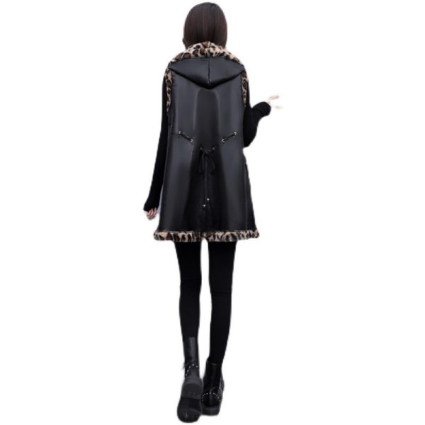 Plus Size Women's Leopard Rabbit Plush Vest Coat - Image 3