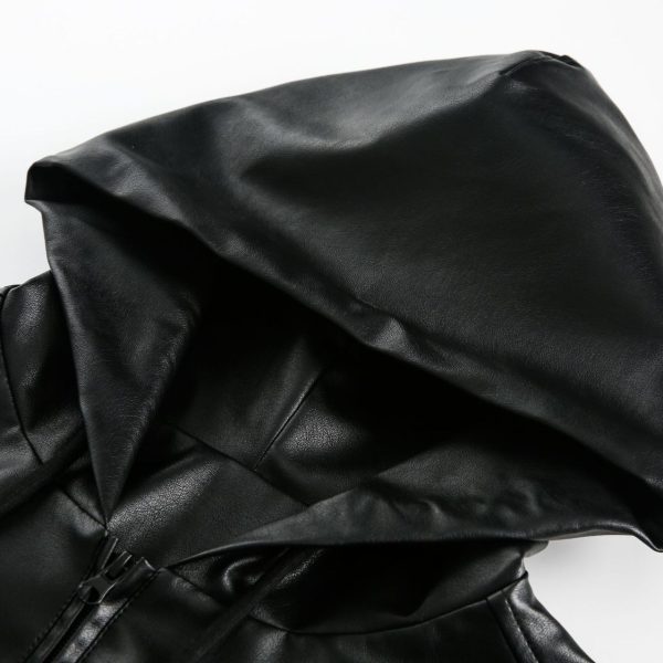 Men's American-style Retro Simple Hooded Leather Coat Jacket - Image 4