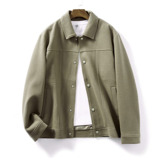Men's Knitted Waffle Casual Polo Collar Jacket - Image 7