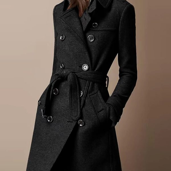 Double Breasted Casual Woolen Coat Women's Clothing - Image 4