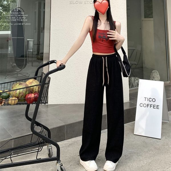 Corduroy Double Drawstring Wide Leg Pants High Waist Casual Straight Pants - Image 7