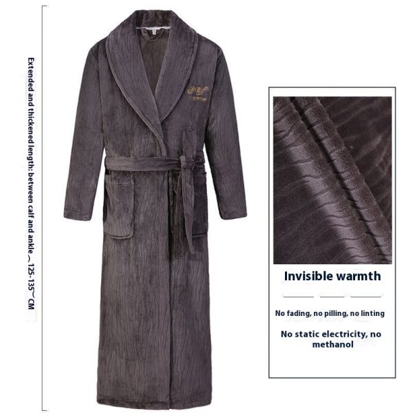 Men's Winter Thickening Thermal Bathrobe Coral Velvet Thin Belt Bathrobe Pajamas - Image 8