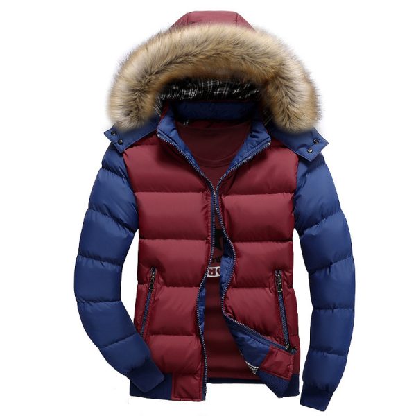 Men's Hooded Fur Collar Warm Cotton Coat - Image 2