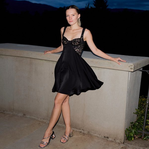 Strap Lace Patchwork Waist-slimming Dress Women's A- Hem Skirt - Image 2