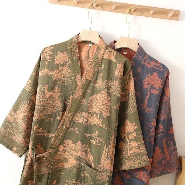 Men's Cotton Gauze Kimono Long Dress Bathrobe - Image 5