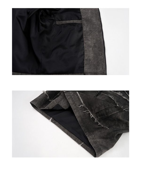 Short Gray Padded Shoulder Denim Coat - Image 6