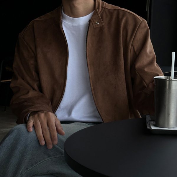 Brown Maillard Stand-up Collar Jacket - Image 3